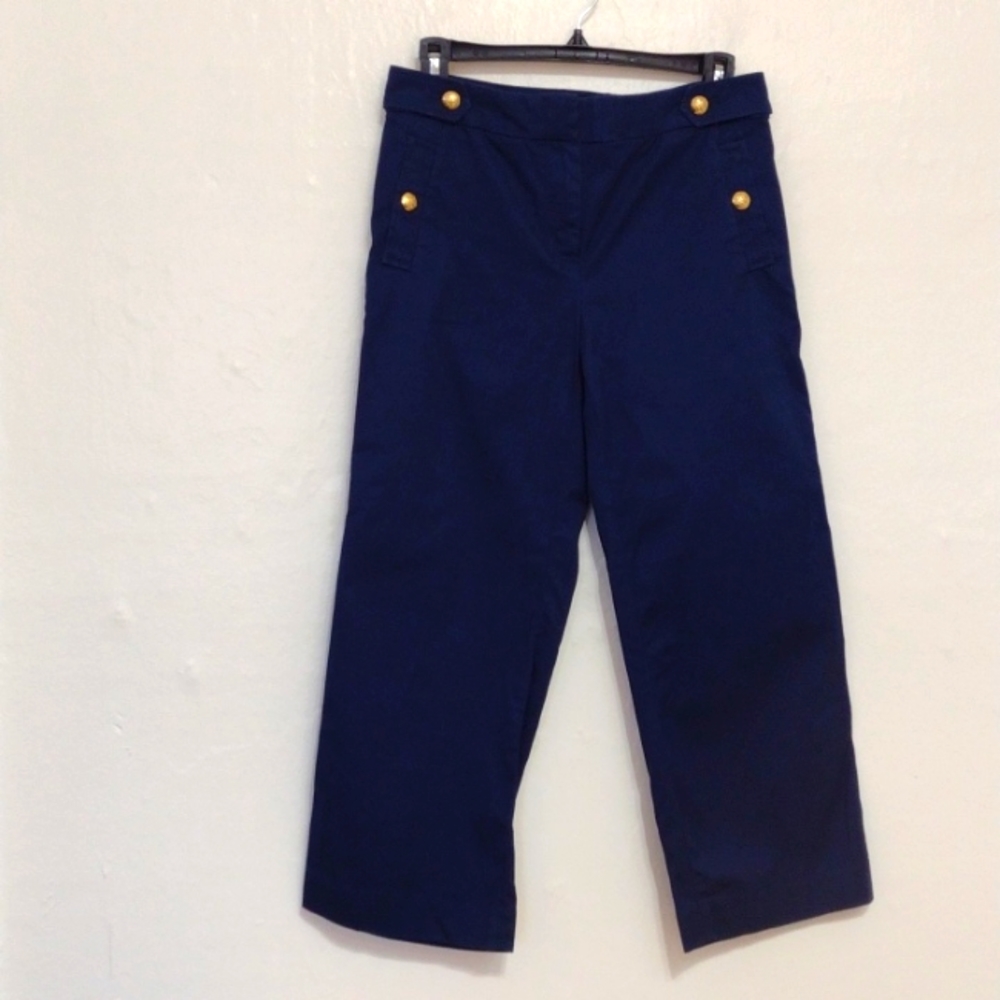 Talbots Navy Wide Leg Cropped Nautical Pants Size 2